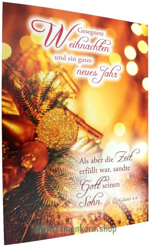 Postkarte "Gesegnete Weihnachten und ein gutes neues Jahr" Gal.4,4 (gold)