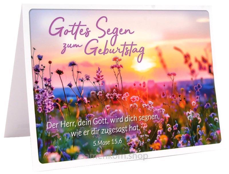 Faltkarte "Gottes Segen zum Geburtstag" 5 Mose 15,6 (Feldblumen)