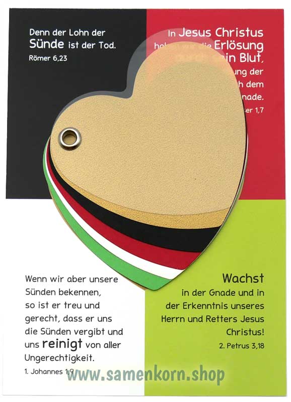 Verteilkarte zum "Wortlosen Buch" mit Herz, deutsch